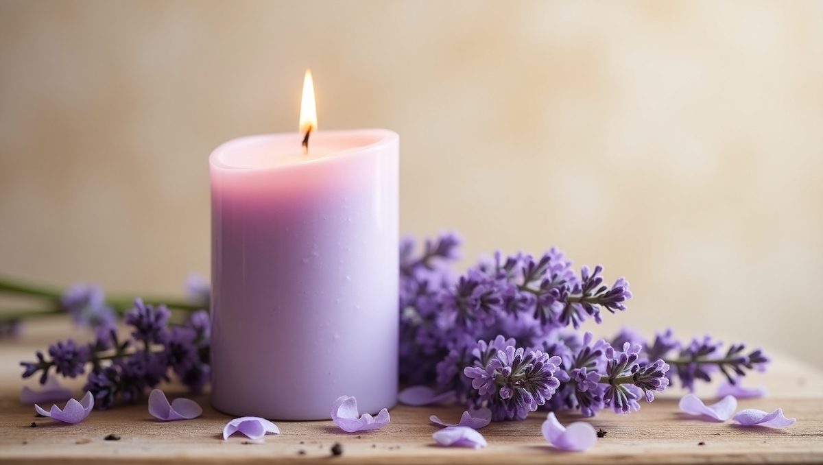 Candele profumate alla lavanda fatte in casa con oli essenziali e fiori essiccati
